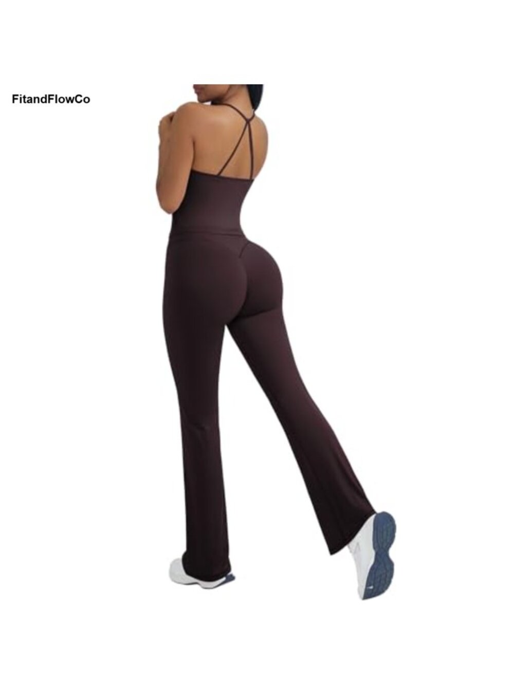 2 Piece Padded Tank Top & Flare Legging Workout Set Nylon Elastane
